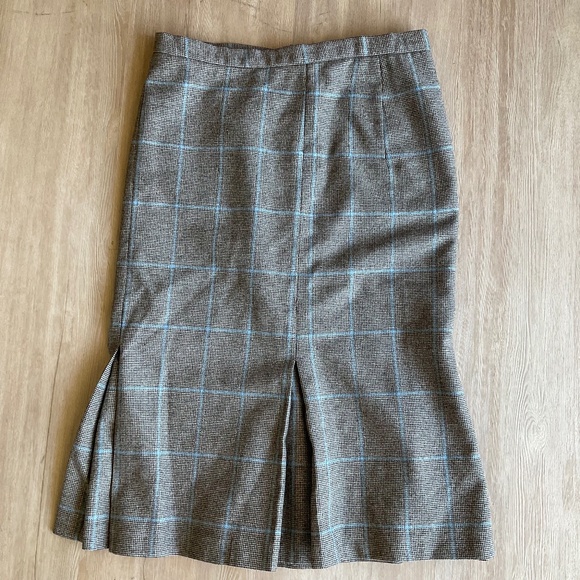 French Connection Wool Angora Plaid Midi Skirt tan academia grandpacore flare 6 - Picture 1 of 15
